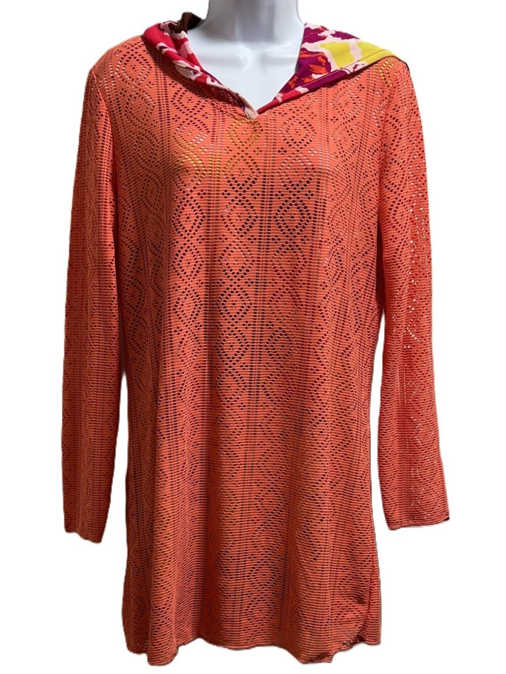 Resort Wear Beachy Title Nine Amphib Laser-cut Hooded Tunic Swim Cover-up Size M